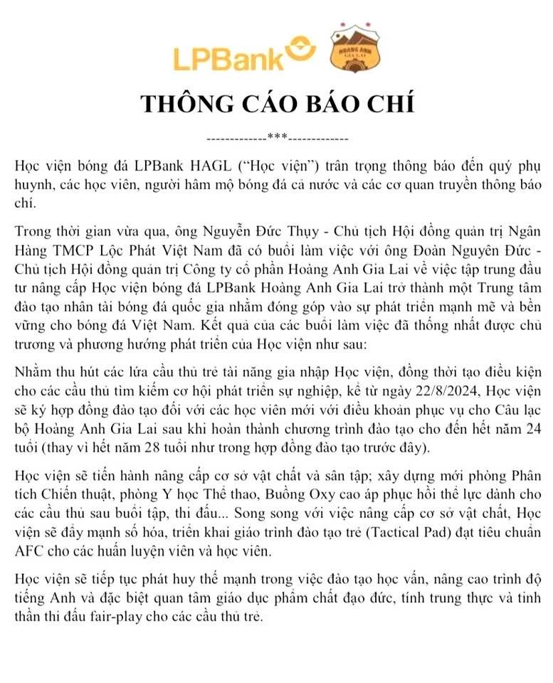 CLB HAGL Bước Ngoặt Trong Công Tác Đào Tạo Trẻ: Mở Rộng Cơ Hội Cho Tài Năng