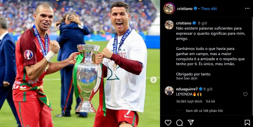 Tình bạn bất diệt: Ronaldo tri ân Pepe sau quyết định giải nghệ