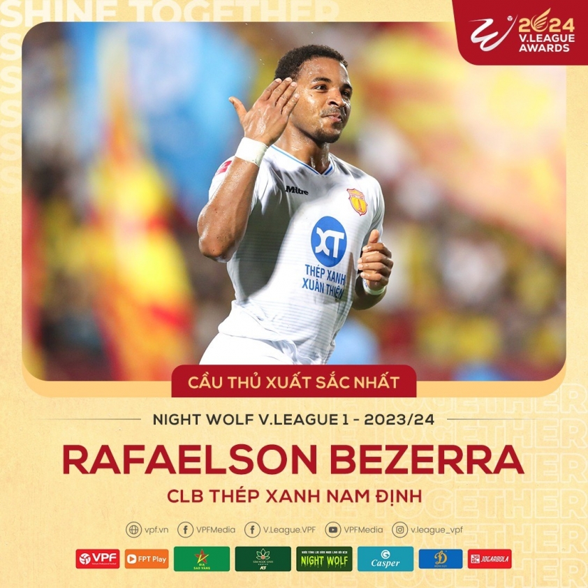 Tỏa Sáng Rực Rỡ, Rafaelson Thâu Tóm 4 Giải Thưởng V-League Awards 2024