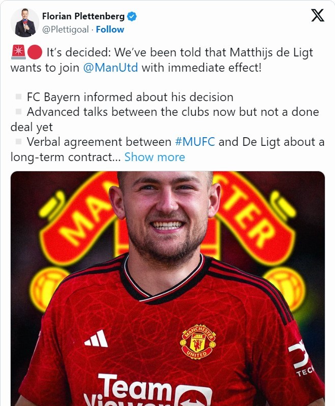 De Ligt chuyển đến Manchester United: Thoả thuận miệng đã đạt được với Bayern Munich