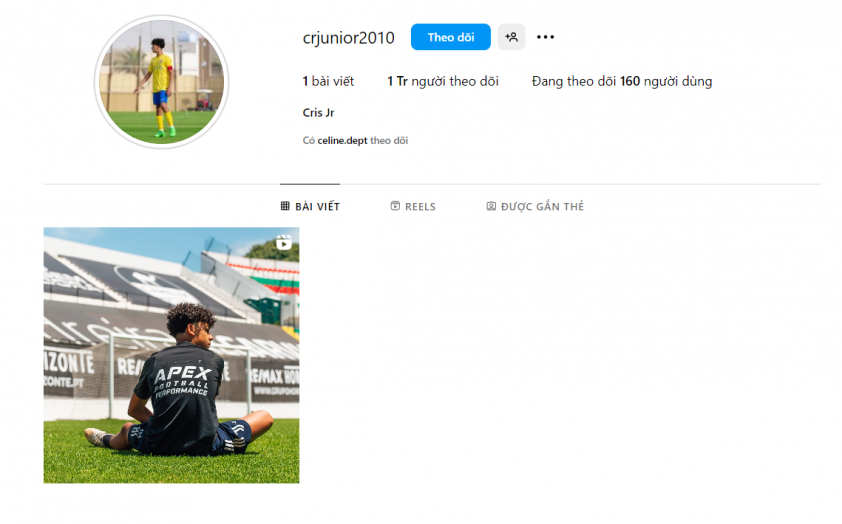Cristiano Ronaldo Jr chinh phục cột mốc 1 triệu người theo dõi trên Instagram