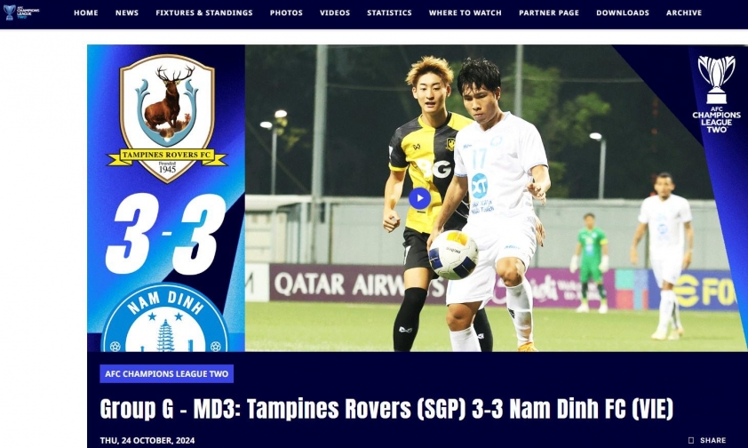 Nam Định viết nên câu chuyện tuyệt đẹp tại AFC Champions League Two Từ bị dẫn trước đến gỡ hòa kịch tính