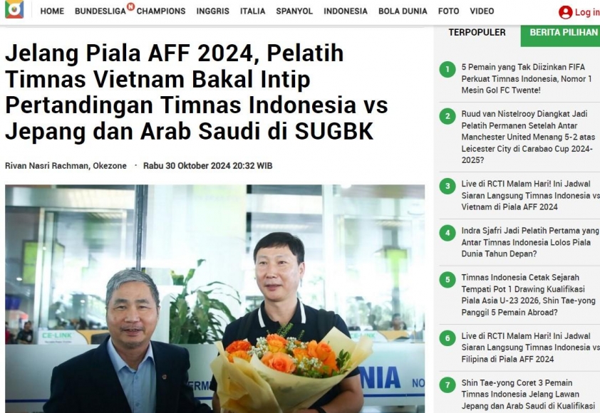HLV Việt Nam dõi theo Indonesia để chuẩn bị AFF Cup 2024