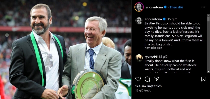 Eric Cantona chỉ trích quyết định chấm dứt hợp đồng đại sứ của Sir Alex Ferguson tại Manchester United