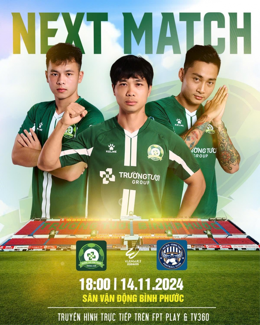 Trận đấu đỉnh cao Bình Phước chạm trán Bà Rịa Vũng Tàu trong vòng 4 giải hạng Nhất Quốc gia 2024/25