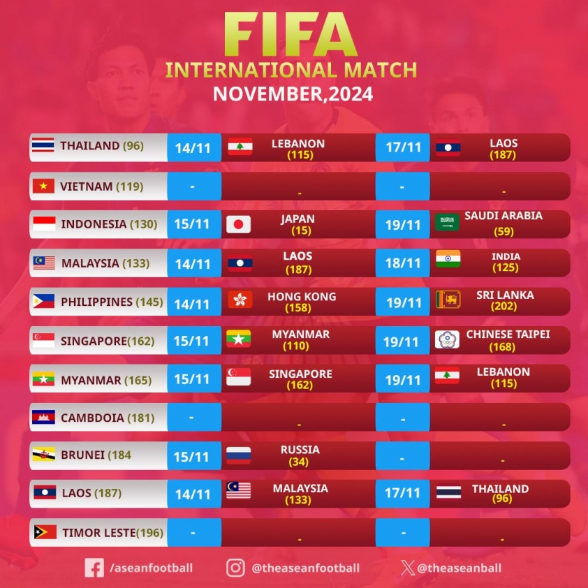 Việt Nam Đội Duy Nhất Bảng B AFF Cup 2024 Không Đá Giao Hữu FIFA Days Tháng 11