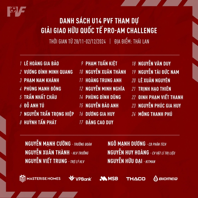 U14 PVF Sang Thái Lan Tranh Tài Tại Giải Giao Hữu Quốc Tế Pro-Am Challenge