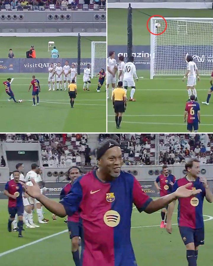 Ronaldinho Bùng Nổ với Siêu Phẩm Sút Phạt, Khiến NHM Trầm Trồ
