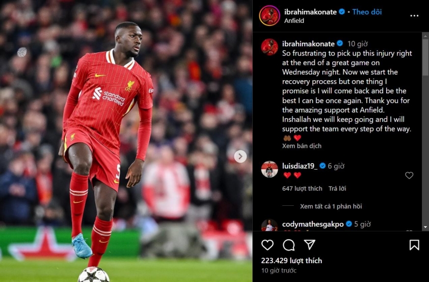 Chấn thương phá hỏng giấc mơ của Konate trước trận đại chiến Manchester City