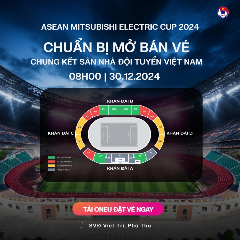 ĐT Việt Nam mở bán vé trận chung kết lượt đi AFF Cup 2024 trên SVĐ Việt Trì