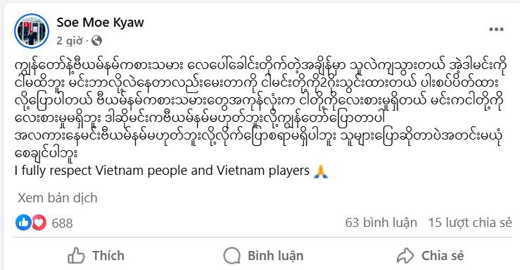 Trung vệ Myanmar lý giải phát ngôn gây tranh cãi về tiền đạo nhập tịch Xuân Son