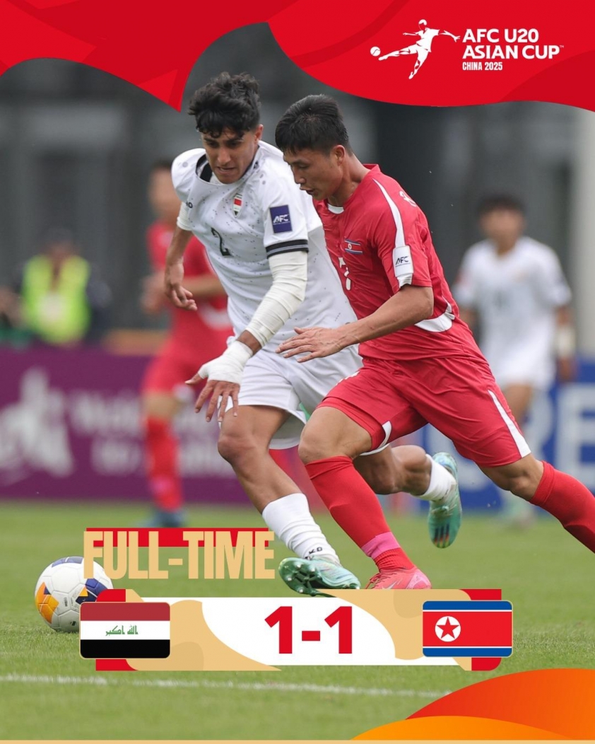 U20 Triều Tiên cầm hòa U20 Iraq trong trận đấu kịch tính tại VCK U20 châu Á 2025