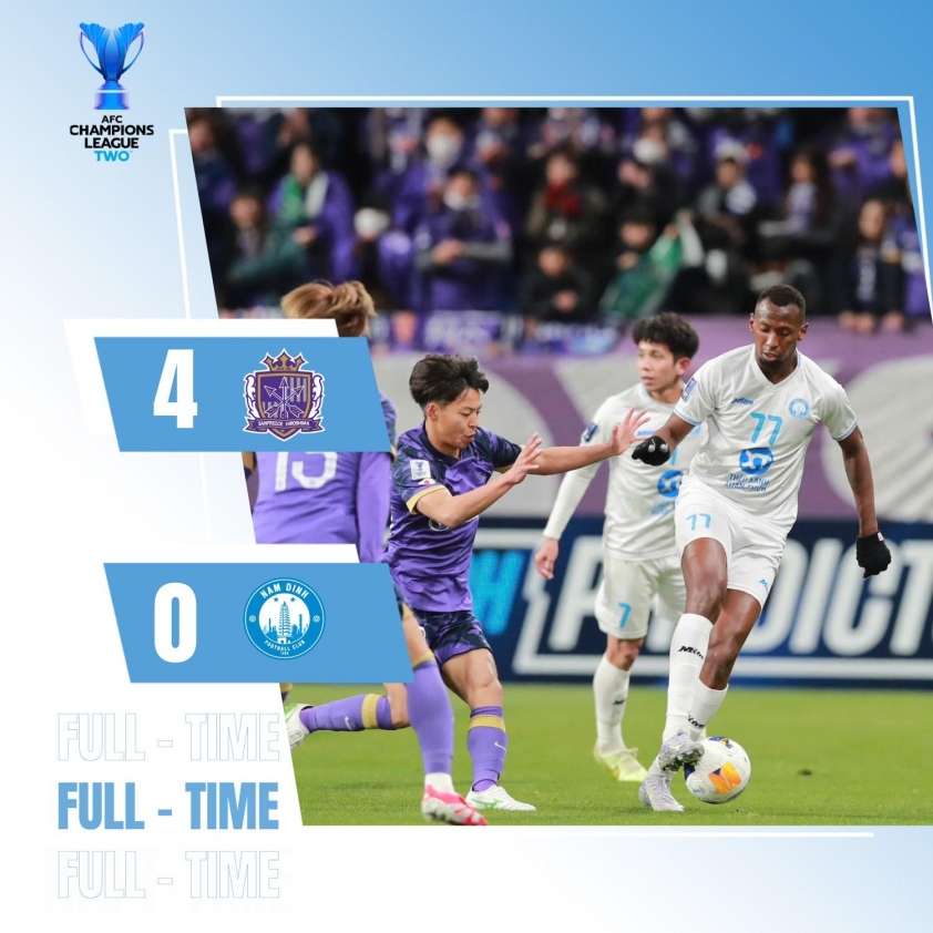 Nam Định chia tay AFC Champions League Two 2024/25 sau thất bại nặng nề trước Hiroshima