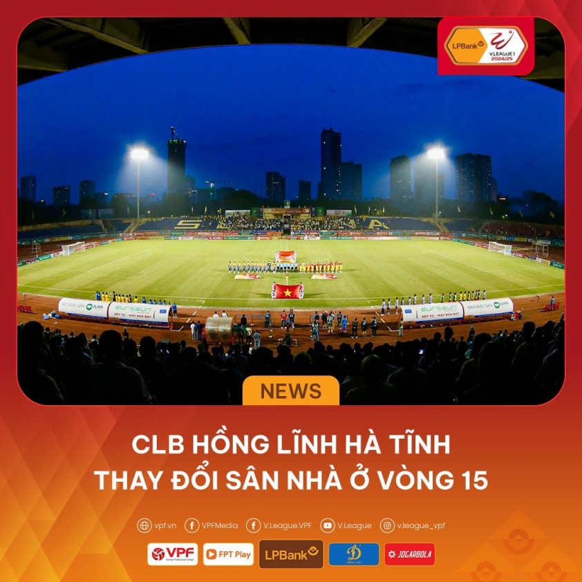 CLB Hồng Lĩnh Hà Tĩnh mượn sân Vinh, tạm biệt khán giả nhà ở vòng 15 V-League 2024/25