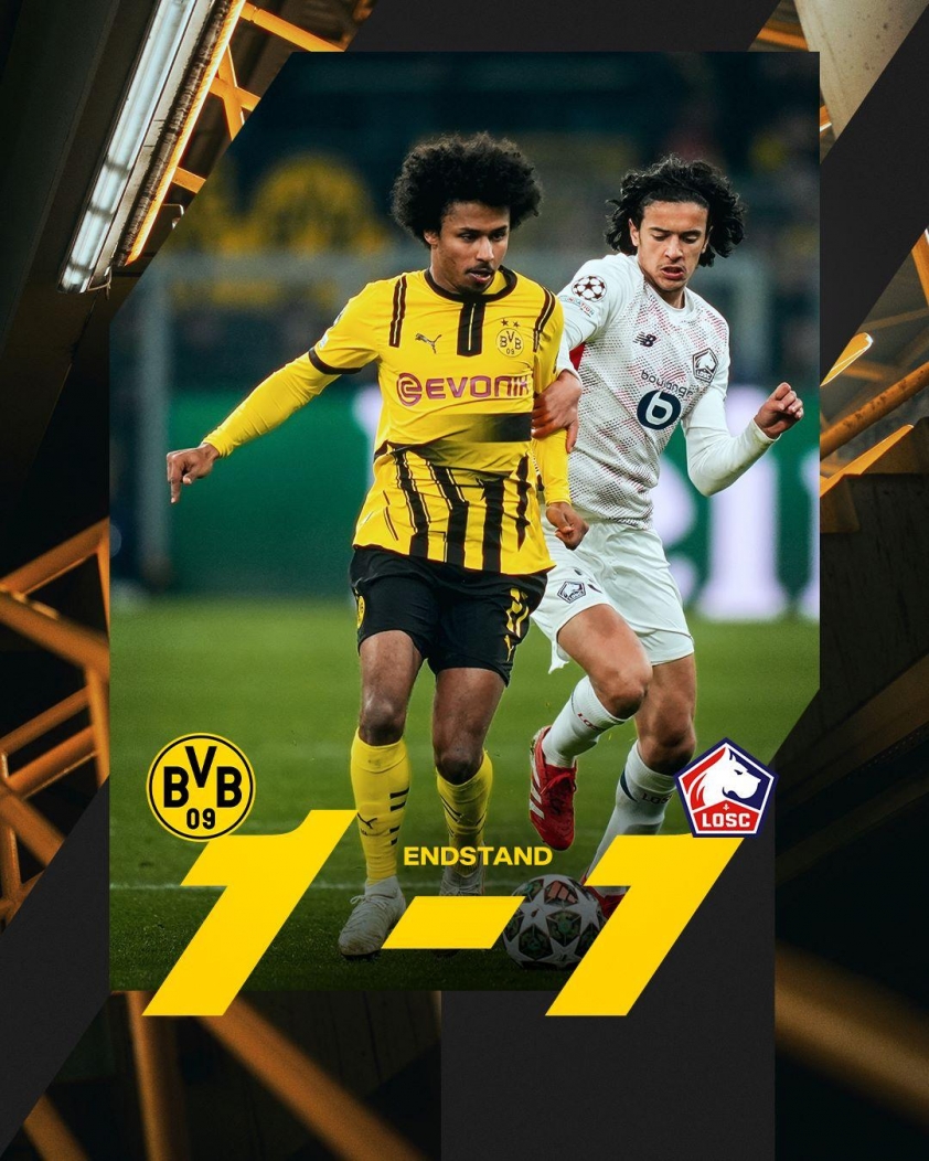 Dortmund hòa Lille 1-1, hành trình vào tứ kết Champions League đầy chông gai