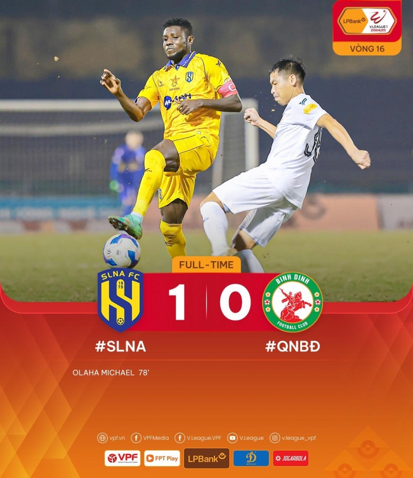 SLNA vượt qua Bình Định, tạm thoát khỏi nhóm play-off trụ hạng V-League 2024/25