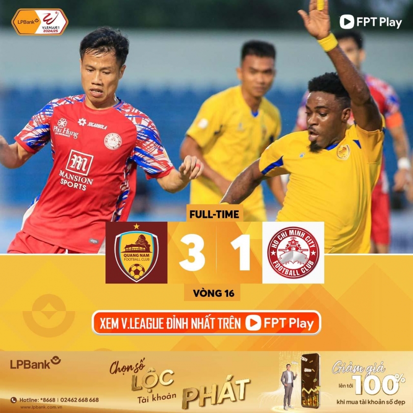 Quảng Nam tạo nên bất ngờ, đánh bại CLB TPHCM với tỉ số 3-1