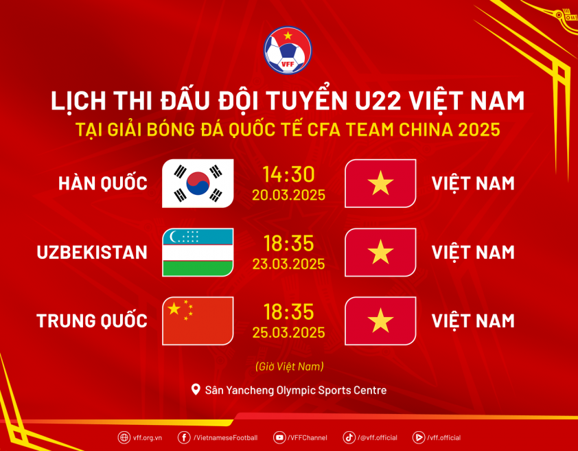 U22 Việt Nam tham quan sân đấu tại giải giao hữu quốc tế CFA Team China 2025