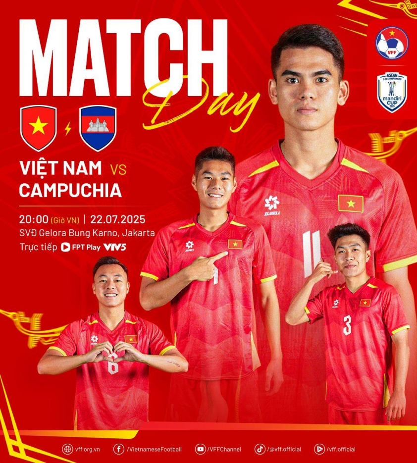 U23 Việt Nam diện áo đỏ truyền thống, quyết thắng Campuchia giành vé vào bán kết