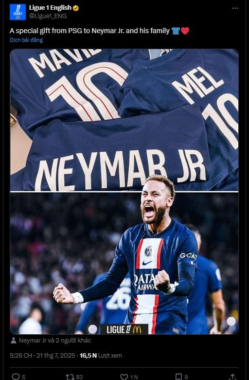 Neymar nhận quà ý nghĩa từ PSG sau khi đón con gái thứ hai