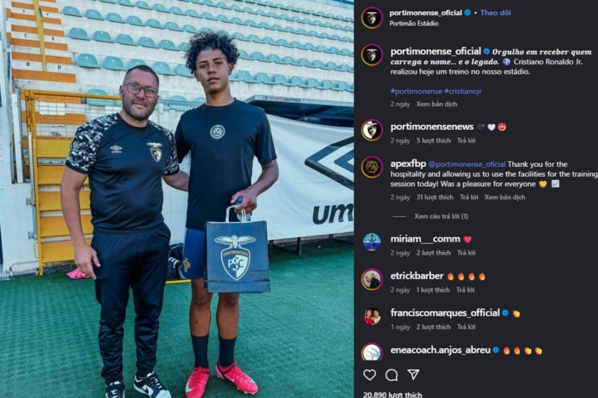 Con trai Cristiano Ronaldo tập luyện cùng CLB Portimonense, nối tiếp giấc mơ sân cỏ