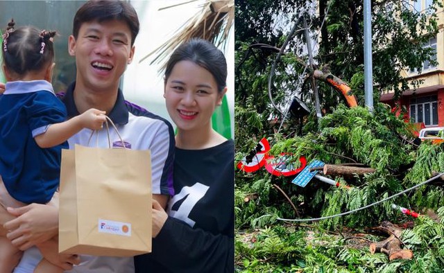 Vợ Quế Ngọc Hải bồng bế 3 con về quê tránh bão