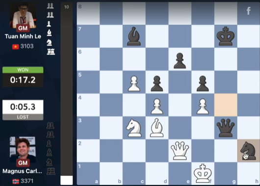 Lê Tuấn Minh (quân đen) đẩy Magnus Carlsen vào thế khó
