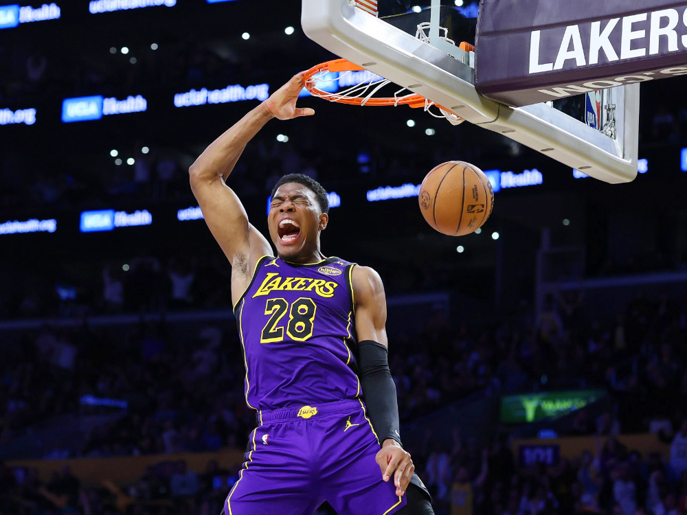 Ảnh Rui Hachimura trong trang phục thi đấu Lakers