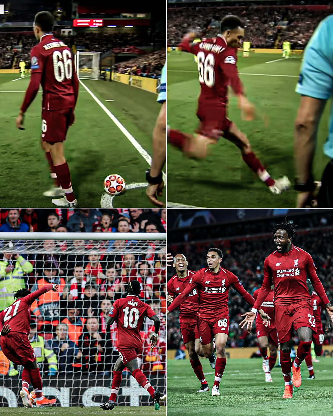 Tình huống Trent Alexander-Arnold có pha kiến tạo cực nhanh từ góc phạt góc, giúp Divock Origi ghi bàn, đưa Liverpool vào chung kết Champions League 2019 trước khi lên ngôi vô địch, đồng thời khiến Barcelona gục ngã đầy tiếc nuối.