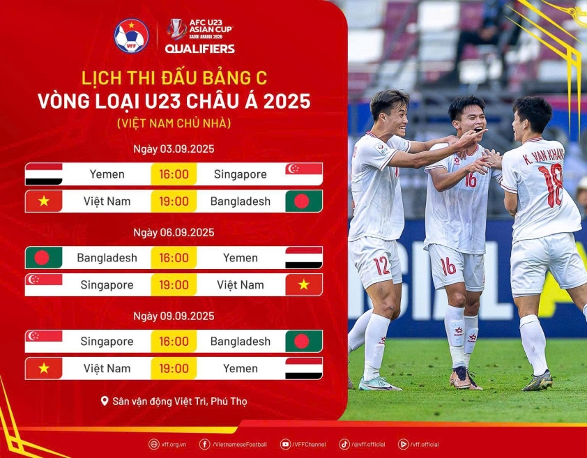 Lịch thi đấu của U23 Việt Nam ở vòng loại U23 châu Á 2026
