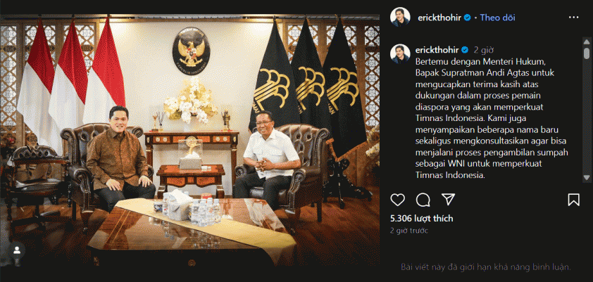 Indonesia tích cực chuẩn bị cho vòng loại World Cup 2026 với kế hoạch nhập tịch cầu thủ