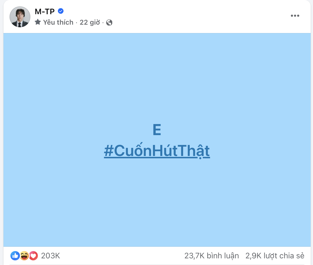 Dòng trạng thái chỉ 1 chữ cùng hashtag tạo trend chống flop của Sơn Tùng