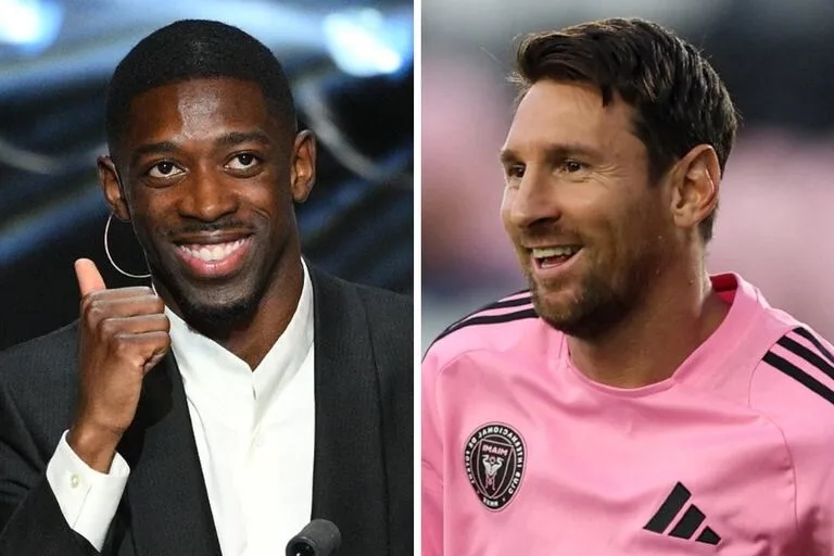 Ousmane Dembele và Lionel Messi tại lễ trao giải