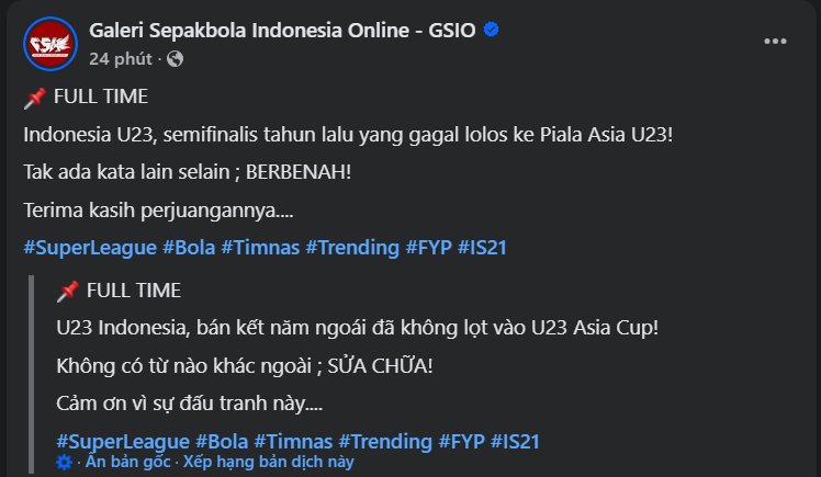 Truyền thông Indonesia thất vọng trước thất bại của đội tuyển