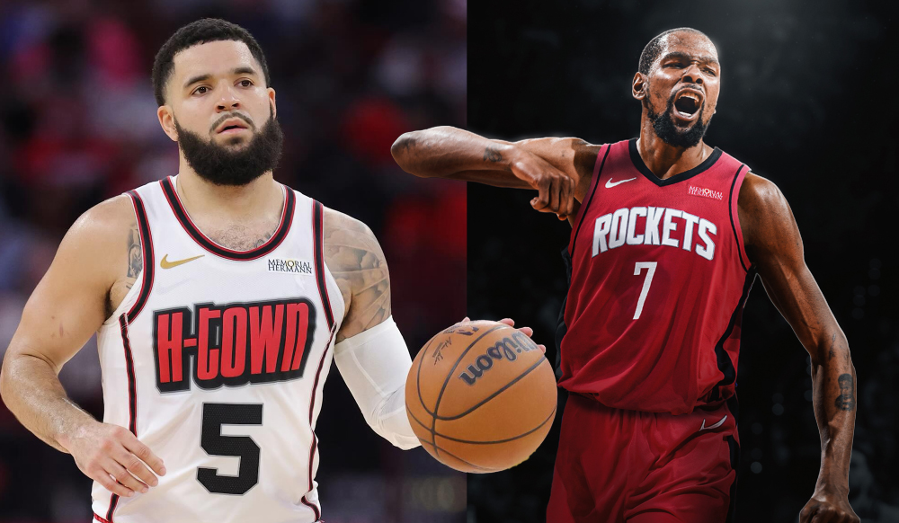 Kevin Durant và Fred VanVleet trên sân tập