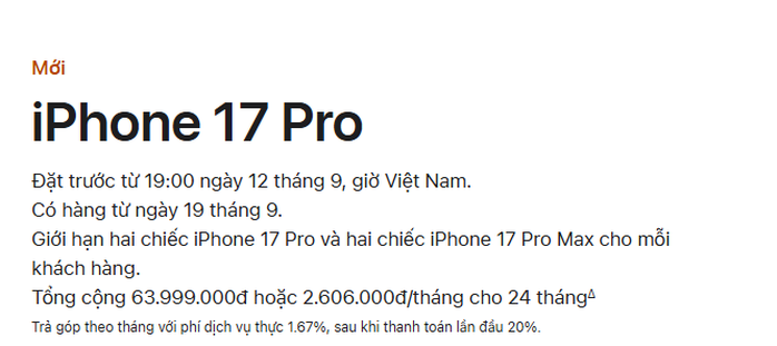 Thời gian nhận iPhone 17
