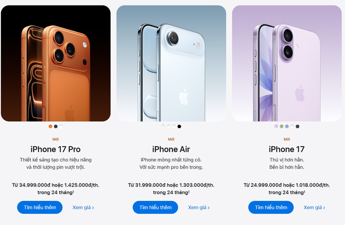 Bảng giá iPhone 17 tại Việt Nam