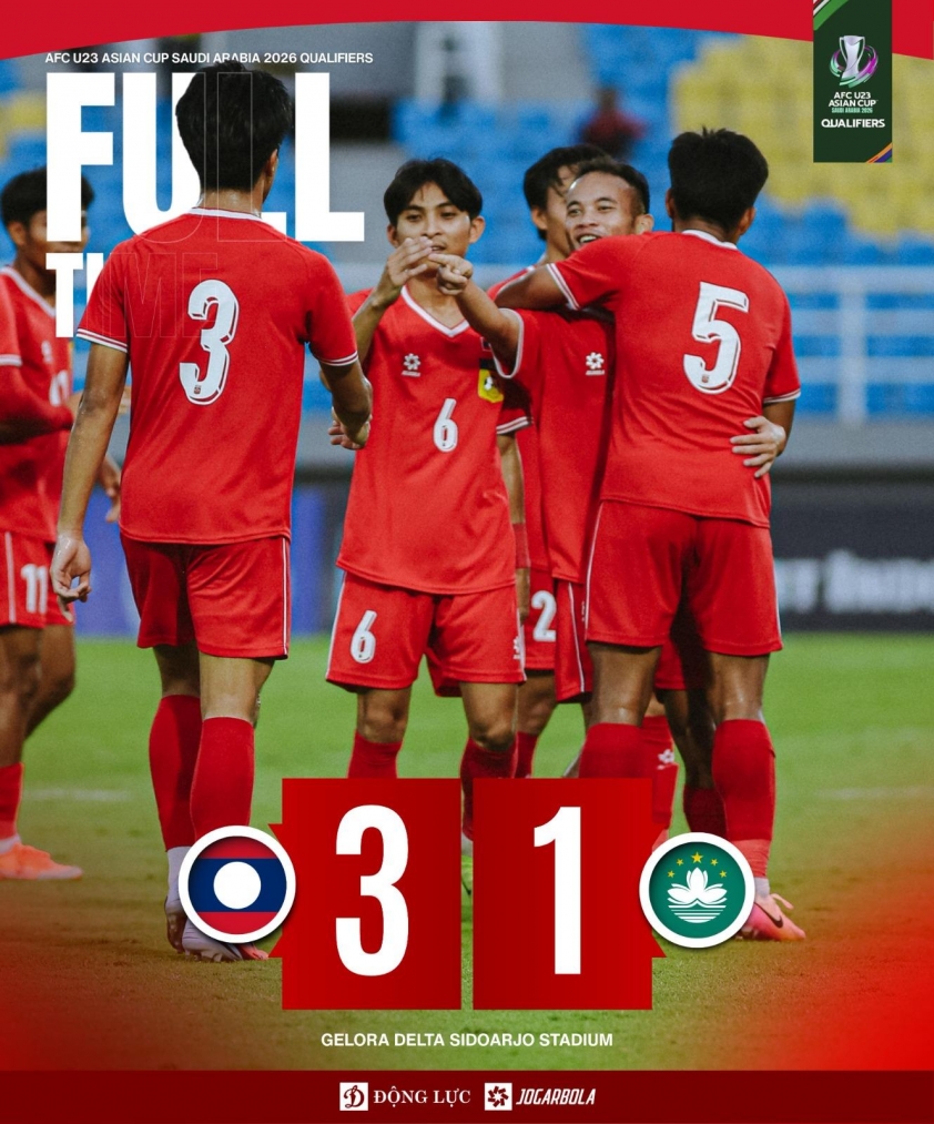 U23 Lào đè bẹp Macau ở vòng loại U23 châu Á