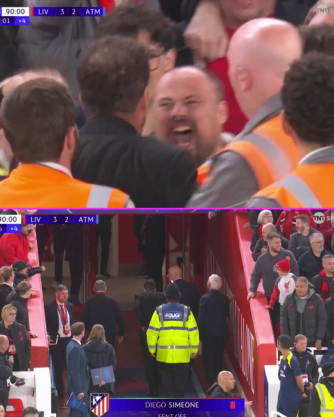 HLV Diego Simeone bị đuổi vì đôi co với CĐV ở trận thua Liverpool - Ảnh 1.