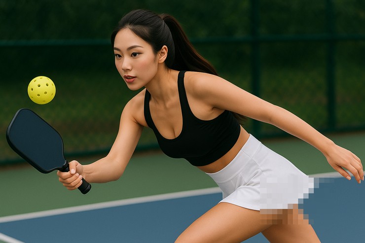 Nữ vận động viên pickleball điều chỉnh váy khi thi đấu