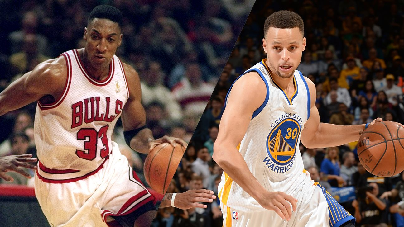 Huyền thoại Scottie Pippen (trái) và siêu sao Golden State Warriors - Stephen Curry