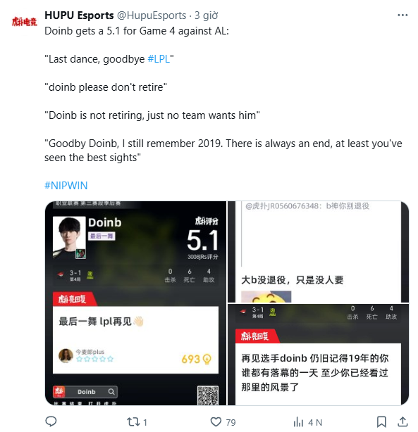 Trên HUPU cũng gần như toàn bộ là bình luận chia tay Doinb.