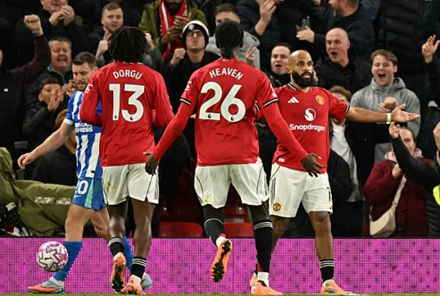 Mbeumo ghi bàn thắng thứ 4 trong màu áo Man Utd ở Ngoại hạng Anh. Mbeumo ghi bàn cho Man Utd tại Ngoại hạng Anh