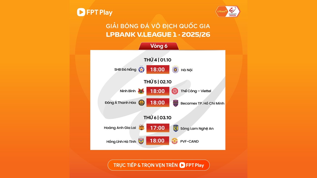 Lịch thi đấu vòng 6 V-League