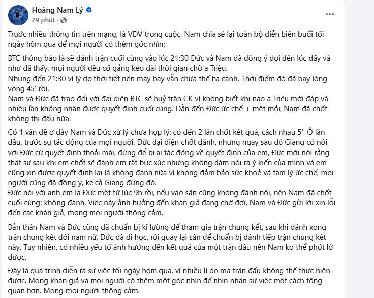 Lý Hoàng Nam lên tiếng làm rõ sự việc Lý Hoàng Nam phát biểu