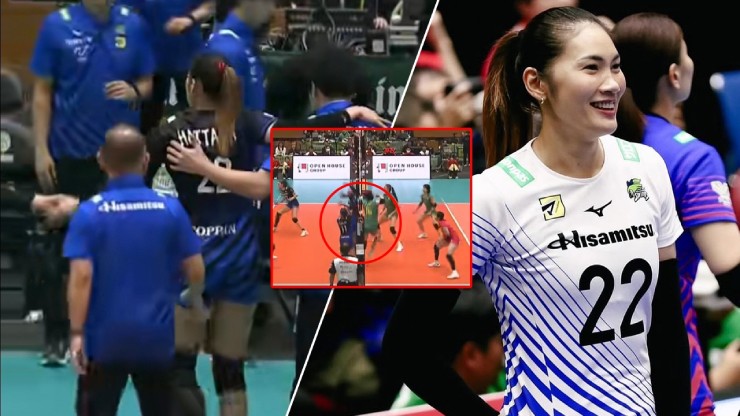 Hattaya (áo trắng) bị đau sau pha tiếp đất Hattaya mặc áo trắng bị đau sau khi tiếp đất