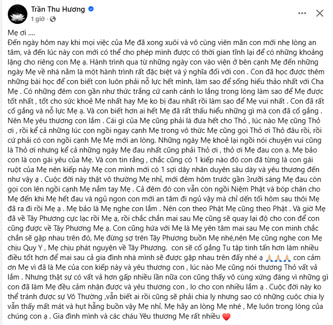 Vợ Tuấn Hưng kể đêm cuối trước khi mẹ chồng mất, nghẹn ngào khi mẹ bảo con là con gái yêu của mẹ