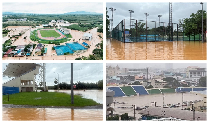 Sân vận động Jiranakorn và Phru Khang Khao ở Songkhla chìm trong mưa lũ