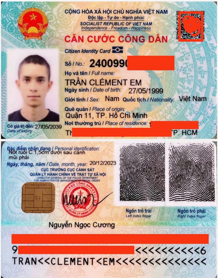 Căn cước công dân của Trần Clément Em Giấy tờ cá nhân của vận động viên Trần Clément Em