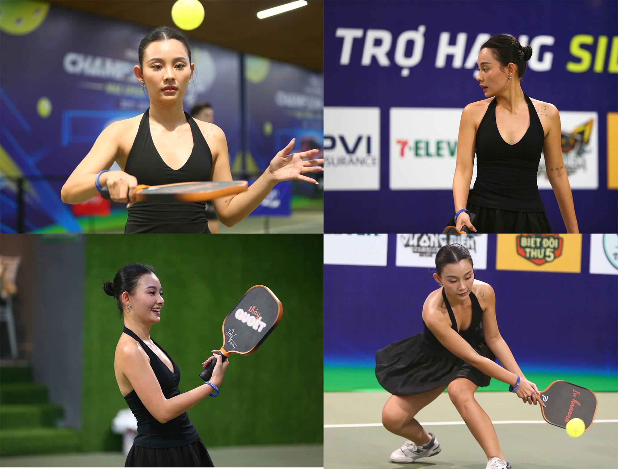 Thiên Trang lần đầu tranh tài tại giải pickleball sau thời gian tập luyện sáu tháng. Thiên Trang học hỏi kinh nghiệm từ lần đầu thi đấu pickleball
